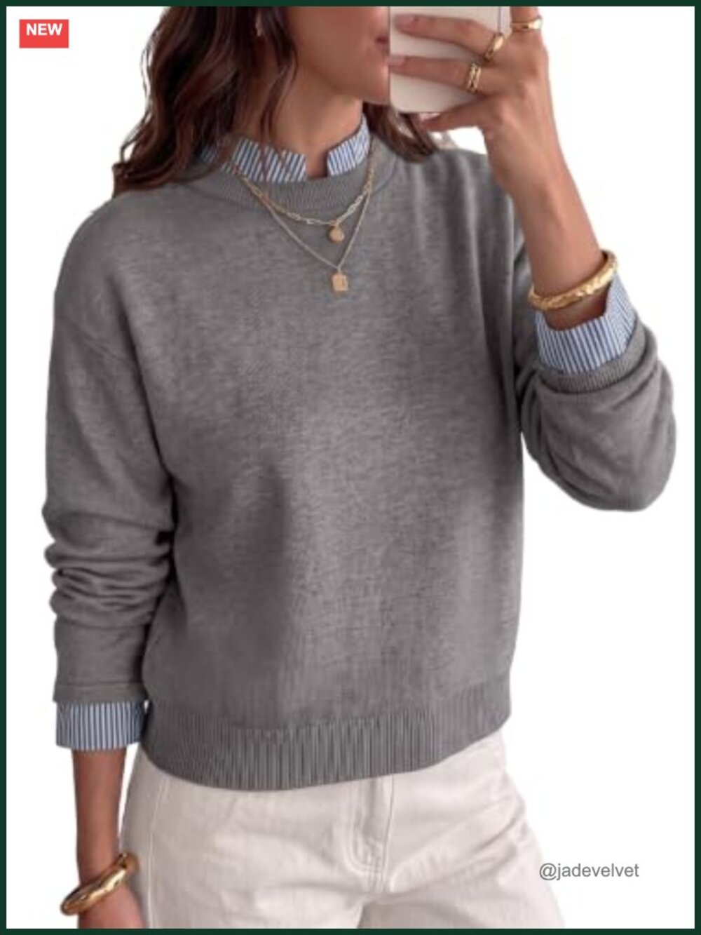 Women's Mock Neck 2-in-1 Pullover Sweater Cropped Knit Loose Fit